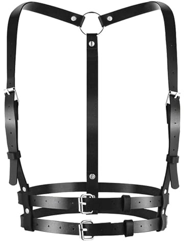 LINSIBEI Women's Punk Vest Belt Punk Leather Body Chain for Dresses Halloween PU Leather Skinny Body Adjustable Belt for Cosplay Party Rave Halloween Costume