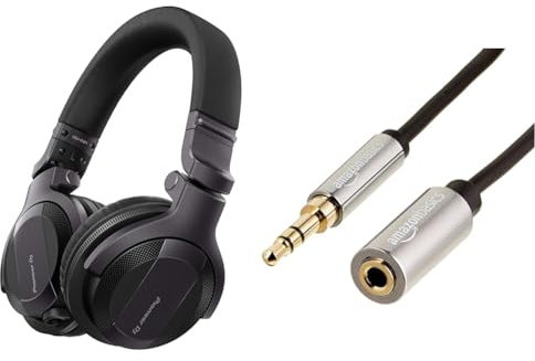 Pioneer DJ HDJ-CUE1, DJ Headphones & AmazonBasics 3.5mm Male to Female Stereo Audio Cable (12 Feet)