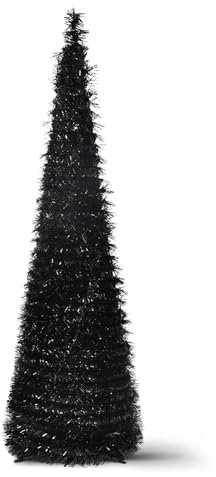 Árbol de Navidad desplegable de 5 pies, árbol de Navidad Artificial Plegable, árbol de Navidad Delgado para Interiores, hogar, apartamento, Porche, Decoraciones de Fiesta de Vacaciones (Color Negro)