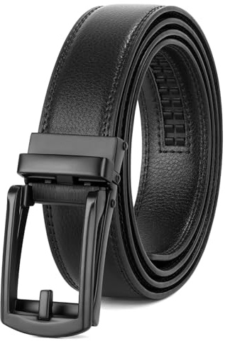 JASGOOD Ceinture Homme Ceinture Automatique à Cliquet en Cuir pour Homme Ceinture Réglable Homme pour Jeans les Pantalons Costumes Largeur 30mm,Noir,130cm