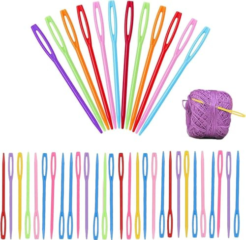 40 Pcs Plastic Sewing Needles, Wire Protector for Charger, Large Eye Hand Sewing Needles, Yarn Darning Needles for Crafting, DIY, Knitting (Assorted Colors)