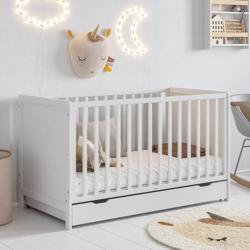 Petite Amélie Babybett Nuage - 70x140 cm - mitwachsend - Weiß - mit Lattenrost – höhenverstellbar