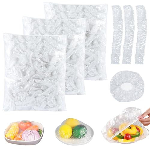 300 Stück Frischhaltebeutel, Wiederverwendbar Frischhaltefolie mit Gummizug, Elastische Abdeckhauben für Lebensmittel, Staubschutz, Obstkonservierung, Versiegelungsbeutel, Einweg Duschhaube