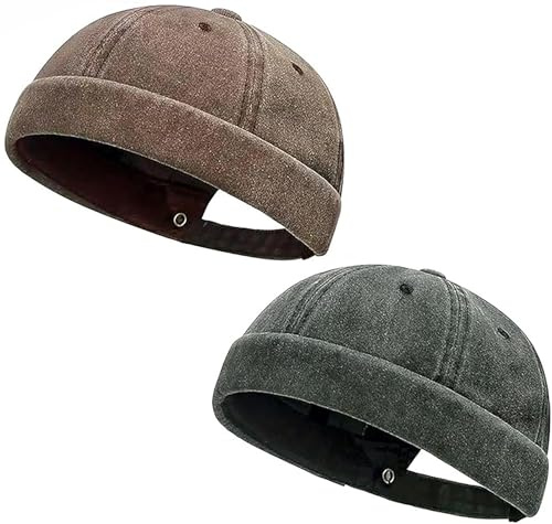 Initlove Docker Hat for Men Vintage Brimless Sailor Hat Beanie Cap Coffee Green