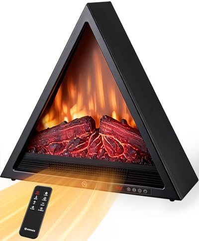 AIRMATE 22In Triangular Electric Fireplace Heater, 1800W Electric Fireplace, Fireplace Insert Logs 24H Timer, Adjustable Light & Flame Colors Overheat Protection Heater for Bedroom Living Room