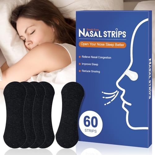 Nasal Strips for Snoring,60 Ct Nose Strips for Breathing, Promote Deeper Sleep & Enhance Sports Performance, Sweat-Resistant for Men and Women (Black)