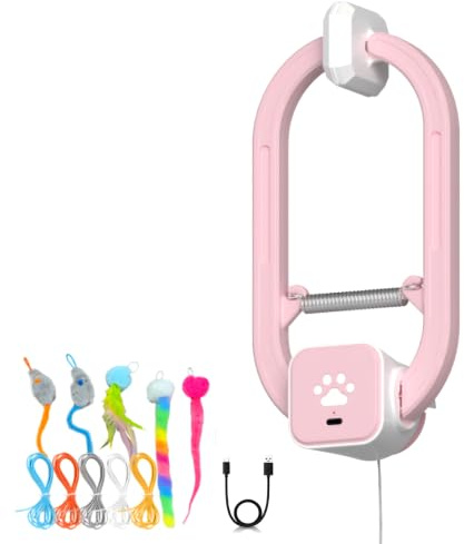 HAPPYCODE Rechargeable Electric Cat Teaser – Interactive Door Clip Teaser for Cats, 2 Motion Modes (360° Spin & Irregular Jumping), Smart Auto Cat Toy for Exercise & Fun (No Remote)(Pink)