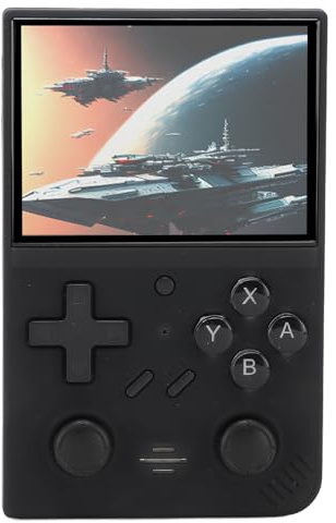 aqxreight Handheld-Retro-Spielekonsole, 3,5-Zoll-Bildschirm, Tragbare Videospielkonsole mit 3D-Joysticks, 64 GB Kleine Speicherkarte für, Orange und Vollständiges OCA-Handheld-Technolo-Handspiel