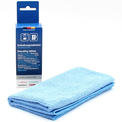 Ensemble d’entretien : 6 pastilles de détartrage pour machines à café + chiffon microfibre, compatible avec Neff C15KS61N0/06, C15KS61N0/07, C15KS61N0/09, C17KS61G0/07, C17KS61G0/09