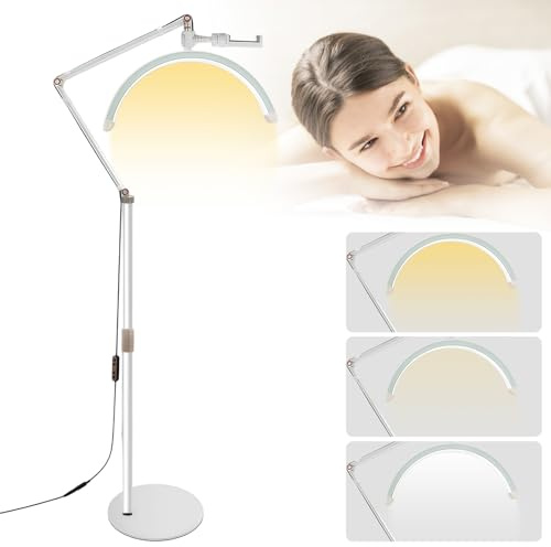 Lámpara de media luna, 3000-6000 K, lámpara cosmética de pie con soporte para teléfono móvil y abrazadera de mesa, lámpara giratoria de 360°, extensión de pestañas, 10 niveles de intensidad regulable