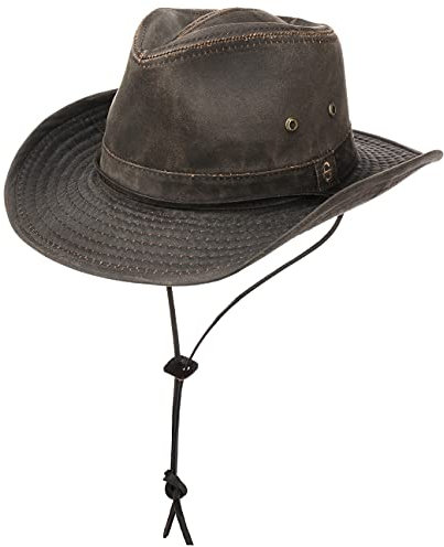 Stetson Diaz Outdoorhut Herren - Westernhut mit Kinnband und biegbarem Rand - Cowboyhut mit UV-Schutz 40+ - Stoffhut mit Baumwolle im Washed/Used Design - Hut Sommer/Winter braun M (56-57 cm)