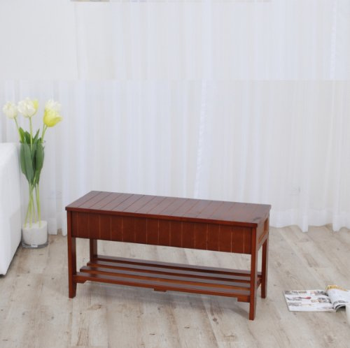 Roundhill Furniture Quality Solid Wood Shoe Bench with Storage, Cherry