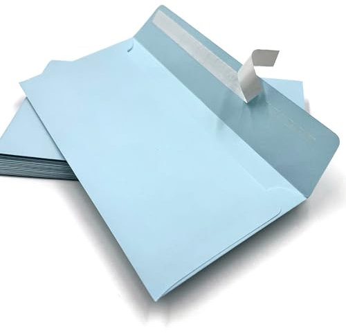 50 Umschläge, Hellblau, Himmelblau, Babyblau, DIN lang = 220 x 110 mm, Haftklebestreifen