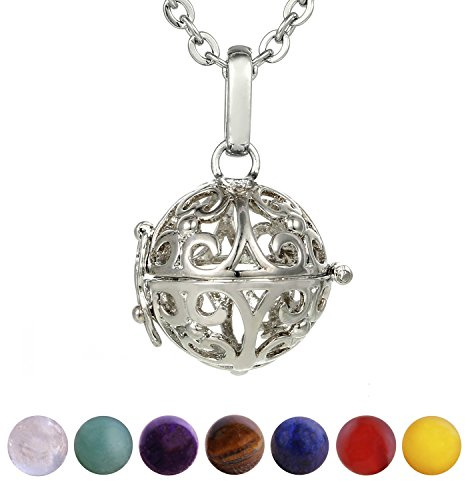 Morella Collier Femme 70 cm en Acier Inoxydable avec Pendentif décoration avec Set 7 Pierres précieuses minéraux Chakra sphères Boules dans Une Pochette en Velours
