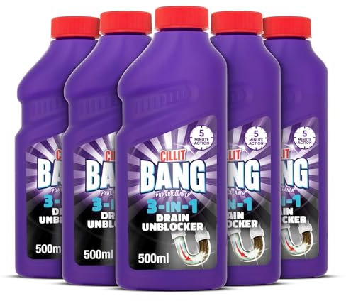 Cillit Bang 3-in-1 Power Cleaner Odour Stop Drain Unblocker Gel, Drain Cleaner For Kitchen Sink Drains, Bathroom Showers, Baths & Basins (Pack of 5)
