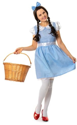 SoWest Women's Storybook Fancy Dress Costume – Blue Gingham Dress with Hair Ties | Classic Kansas Girl Outfit for Halloween Parties & World Book Day - (Medium)