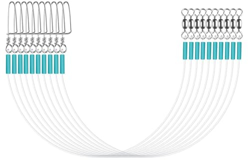 Luroad Fluorocarbon Wire Leader Line with Swivels Snap Kits Connect Tackle Lures Rig or Hooks, High Strength Tooth Proof Fishing Leader Line for Saltwater Freshwater (Blue-10pcs, 16''-20lb)