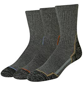 Amazon Essentials Men's Comfortable Cushioned Hiking Crew Socks, 3 Pairs, Charcoal/Black, 7-11