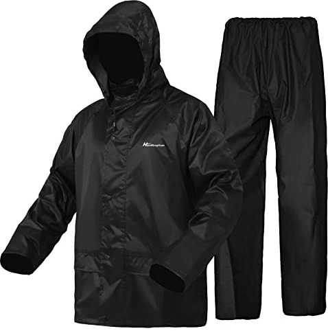 WCBDUT Work Wear Rain suit for Men/Women, Lightweight Waterproof Raincoat Windproof Hooded Rainsuits Rain Gear Jacket and Trousers Set (L, Black)