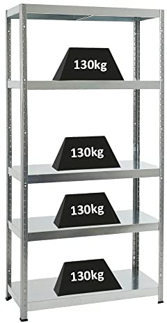 PROREGAL Étagère Charge Lourde Steel Eagle | HxLxP 180x90x40cm | 130kg par Niveau | Galvanisé | Étagère Robuste de Garage, Atelier, Cave, sous-Sol, Stockage, Rangement, Rayonnage