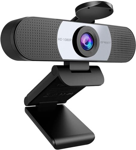 EMEET Full HD Webcam - C960 1080P Webcam mit Objektivabdeckung & Dual Mikrofon, 90 ° Streaming Kamera mit Automatische Lichtkorrektur, Plug & Play, für Linux, Win10, Mac OS