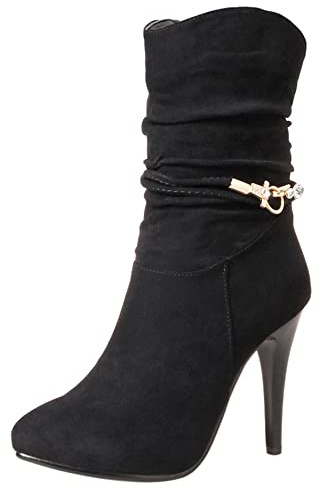 Lroey Reoly Bottines à Talon Aiguille Femme, Bottes Slouch Talons Hauts Pointu Bottines Zip 215 Noir Taille 39 EU