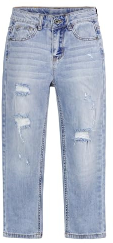 KIDSCOOL SPACE Jeans niños, Pantalones Mezclilla Rasgados Banda elástica niños Grandes, Azul Claro, 12-13 años