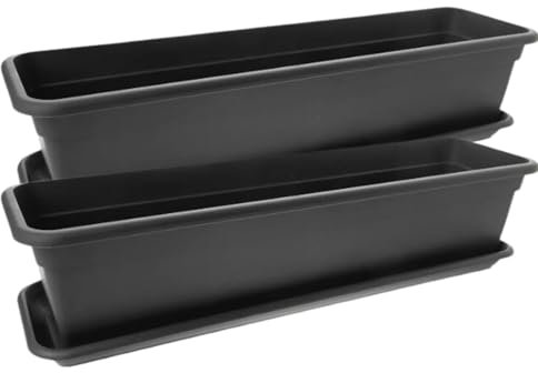 2friends Blumenkasten Balkon 60 cm mit Untersetzer Balkonkasten Fensterbank außen, 2-er Set Balkonkästen Blumenkästen Hochwertiger Kunststoff, Anthrazit, eckig, Model: Tine, Made in EU