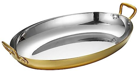 UGCER Padella per Paella in Acciaio Inossidabile, Piatto Ovale per Aragosta di Pesce Antiaderente Non Rivestito con Doppio Manico, pentole per Paella per Case o ristoranti,d'oro,36cm