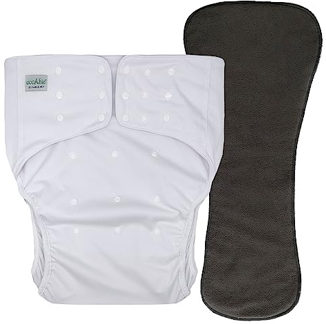 EcoAble Adult Cloth Diaper Cover 2.0 with Insert, Reusable Incontinence Briefs | Protective Underwear for Special Needs Teens, Men and Women (Large, White)