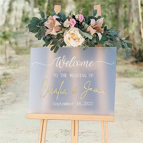 Cartello di benvenuto per matrimonio, in acrilico satinato, con nome personalizzato, cartello 3D Welcome to Our Wedding per ingresso, giardino, sala banchetti (cartello di benvenuto in acrilico per