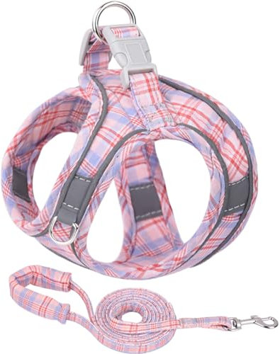 Hundegeschirr und Leine Set, Katzengeschirr Netzmaterial und Reflektierenden Elementen, Kein Ziehen Step-in-Welpengeschirr, Gepolsterter Weste für extra kleine/Mittelgroße Hunde Katzen (Pink, S)
