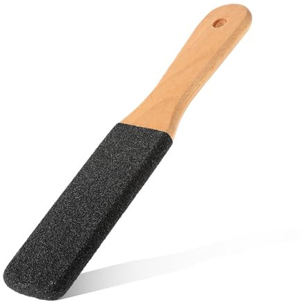 WLLHYF Pierre ponce exfoliante pour pédicure avec poignée en bois pour enlever les peaux mortes dures, les callosités, les pieds de maïs craquelés sous la douche (noir)