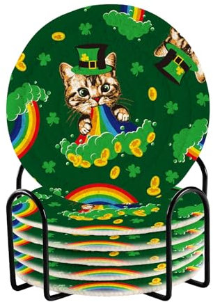 Set di 6 sottobicchieri con motivo arcobaleno di gattini che assorbono l'acqua, decorazione per sala da pranzo