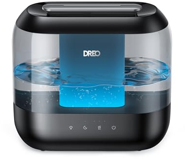 Dreo Humidifiers for Bedroom, 4L Top Fill for Large Room, 36H Runtime, 28 dB Quiet Supersized Cool Mist Air Humidifier for Baby Nursery, Plants, Indoor, Night Light, Easy to Clean & Fill, Black