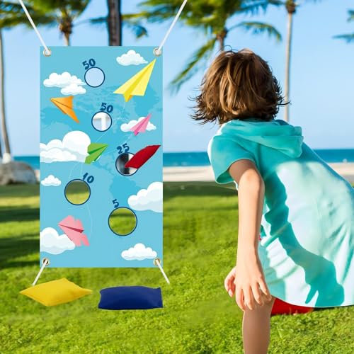 WOFEU Wurfspiel Banner Kinder, Outdoor Werfen Spiel Set mit 3 Bohnen Säcke, Säckchen Toss Spiel für Geburtstag Party, Sitzsack Spiel Kit für Draussen Garten Draußen Sommer Strand