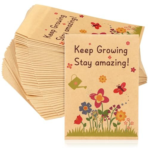 100 Pcs Teacher to Student Wildflower Seed Packets (Not Included Seed) Keep Growing Stay Amazing Mini Paper Packets End of Term Class Gifts for Children Students from Teachers Party Bag Fillers