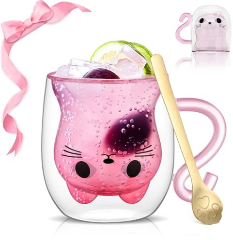 Gohytal Tazas de cristal de doble pared, vasos de café regalos para mujeres, vasos de café de 290 ml, vasos de té, vasos aislantes, vasos térmicos, taza para latte, té, regalo de cumpleaños para