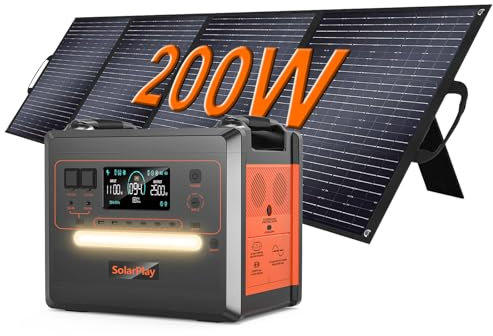 SolarPlay Q2402M Centrale Elettrica Portatile 2304 Wh con Batteria LiFePO4, 2500 W Uscita Continua con Pannello Solare da 200 W, Ricarica Solare Rapida, per Backup Casa e Attività All'aperto