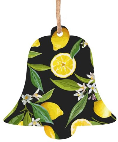 Rich&Rabbit Décoration de Noël en bois en forme de cloche avec imprimé citron jaune