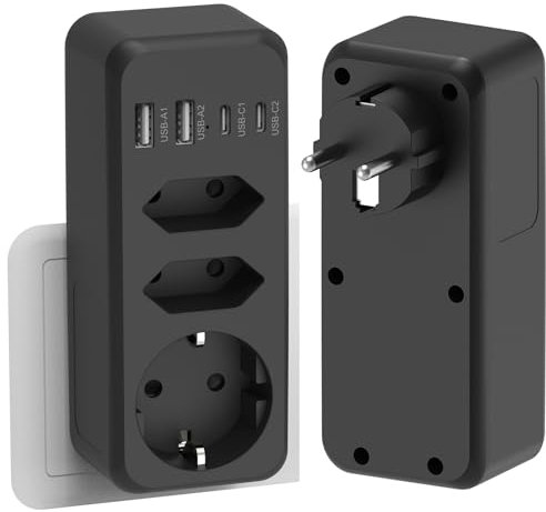 Multipresa con presa piatta, USB e piccola presa a muro per Home Office, College e Dorm Essentials