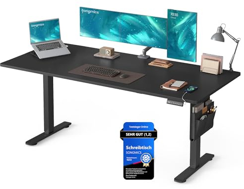 SONGMICS Bureau Électrique Réglable en Hauteur, 180 x 80 cm, Table Assis-Debout, Fonction Mémoire 4 Hauteurs, pour Bureau, Télétravail, Noir d'encre LSD138BZ01