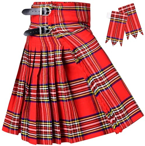 H HIGHLAND REDSTONE Kilt for Men - 16oz Traditional Scottish Tartan, 5 Yards Premium Acrylic Wool Kilts