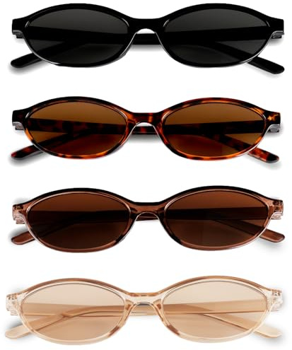 BUTBU 4PC lunettes de soleil vintage, Surlunettes de Soleil vintage style, Lunettes de soleil ovales rétro, Vintange Narrow Skinny Trendy 90S pour enterrement de vie de jeune fille, fête de mariage