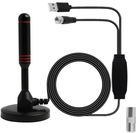 DVB-T/DVB-T2 Antenne mit Verstärker, HDTV Zimmerantenne für Fernseher, 360 Grad Empfang - Mit Magnetfuß - 5 Meter Kabel, Unterstützt 4K HD-Kanäle & Alle TV-Geräte