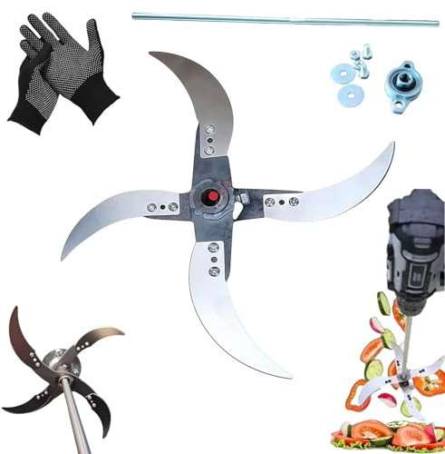 Ensemble de lames de couteau pour broyeur d'herbe, diamètre réglable, 12 trous de montage, comprend une tige en fer, un porte-couteau, un roulement et 4 lames durables pour un jardinage facile à la