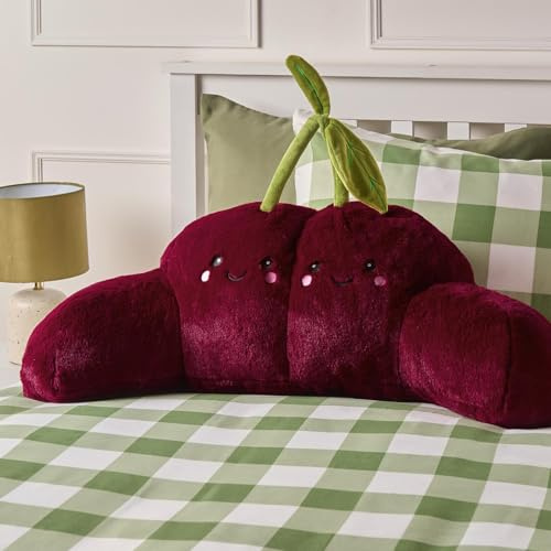 OHS Cherry Character Cuddle Cushion for Adults, Valentines Gifts Comfy Reading Pillows Super Soft Teddy Fleece Kids Cushions with Arms Gaming Pillow Relaxing Comfy Snuggle Cushion, Burgundy