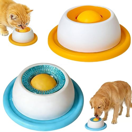 SMEILEE 2 juguetes para perros de ABS, alfombrilla para lamer perros con pelota de chupete, almohadilla para lamer comida húmeda con alfombrilla antideslizante, pelota para lamer perro con bola