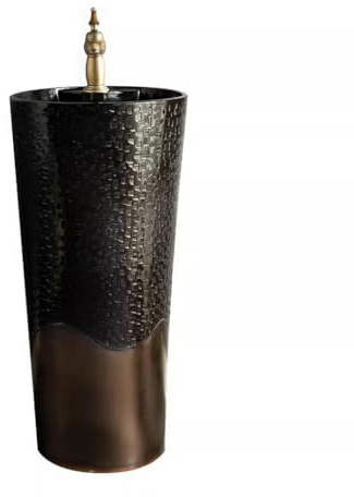 DFGHNBVC Lavabo De Pedestal De Cerámica Negra, Lavabo Moderno para Encimera De Baño, Diseño De Pie para Tocador Doméstico, Elegante Lavabo De Columna para Patio.