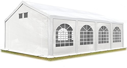 Partyzelt Festzelt 4x8 m in weiß Professional PE Plane 550 N Wasserdicht UV Schutz mit BODENRAHMEN Gartenzelt